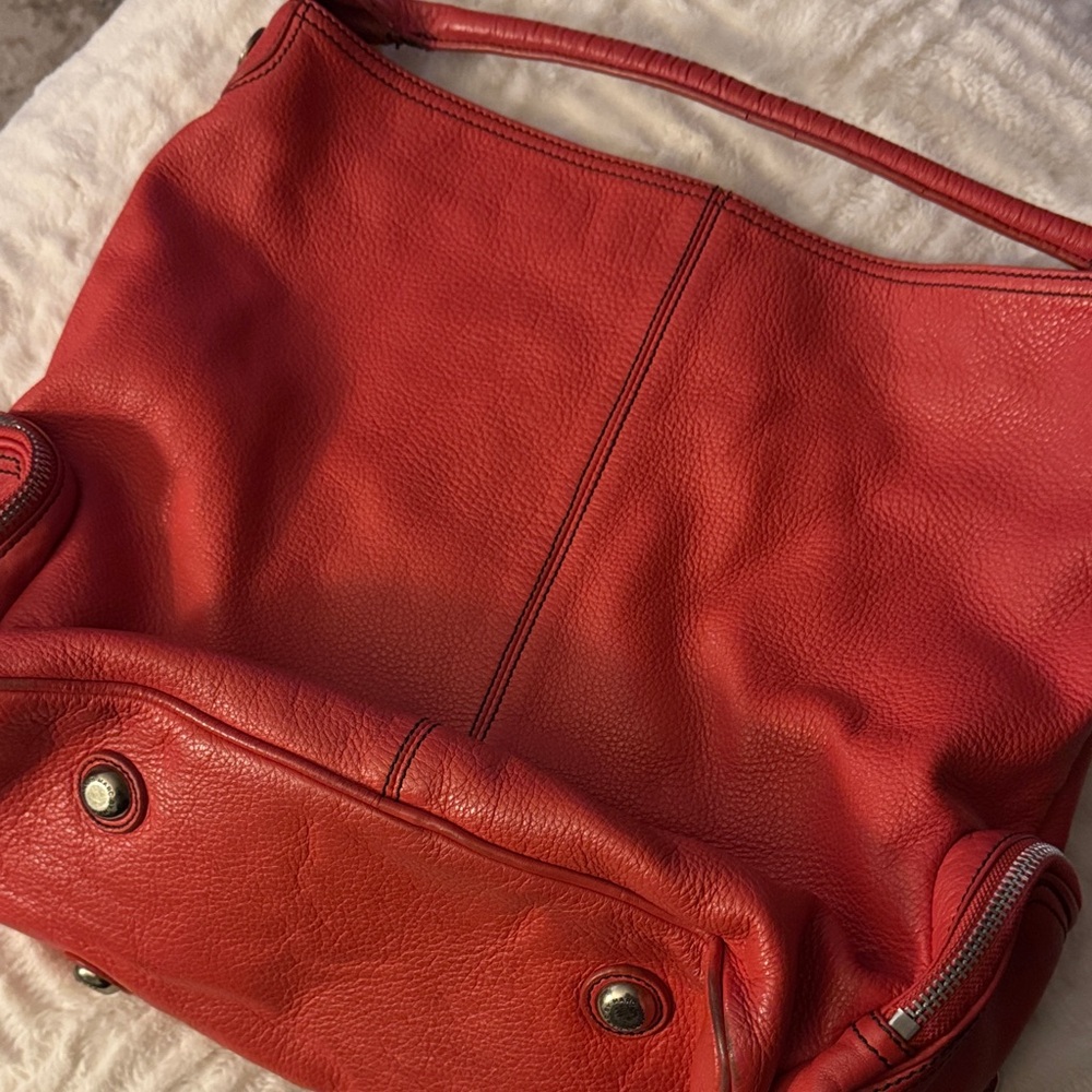 Vintage Marc by Marc Jacobs Double Pocket Coral Red Leather Shoulder Bag - Picture 7 of 11